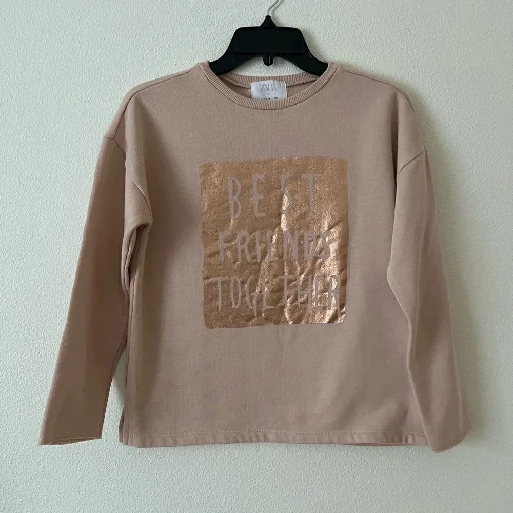 Zara Peach Best Friends Together Print Sweatshirt Girl’s sz 13-14